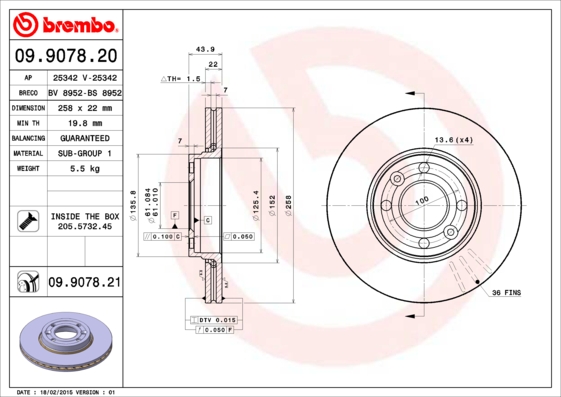 Гальмівний диск   09.9078.20   BREMBO