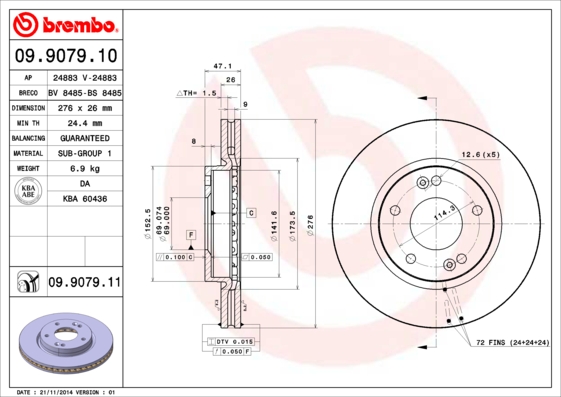 Тормозной диск   09.9079.11   BREMBO