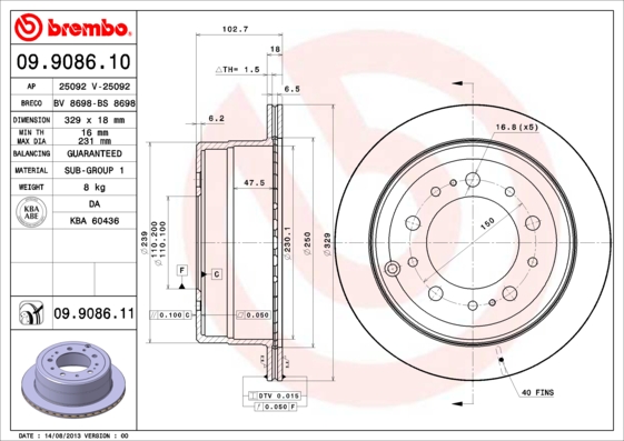 Тормозной диск   09.9086.11   BREMBO