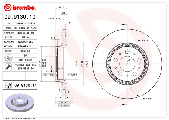 Тормозной диск   09.9130.11   BREMBO