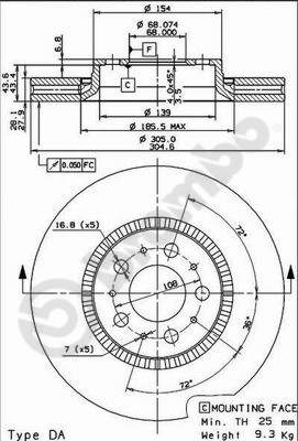 Тормозной диск   09.9130.75   BREMBO