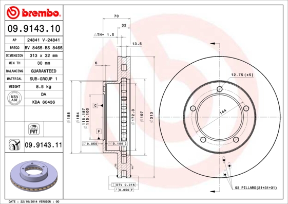 Тормозной диск   09.9143.11   BREMBO