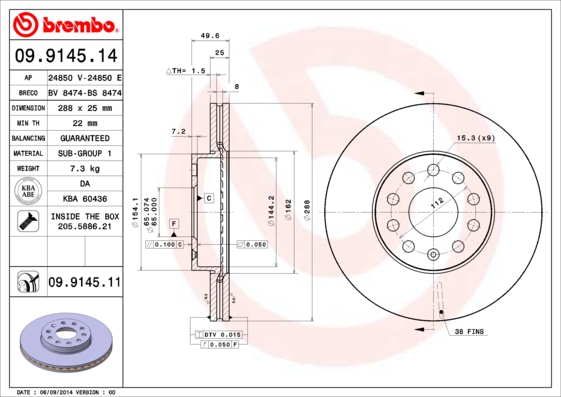 Гальмівний диск   09.9145.11   BREMBO