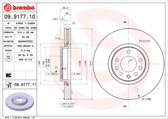 Гальмівний диск   09.9177.11   BREMBO