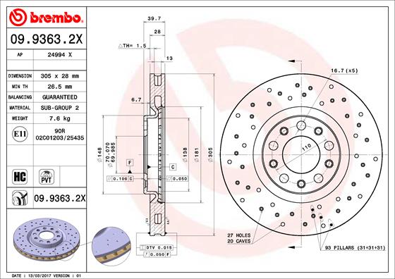 Тормозной диск   09.9363.2X   BREMBO