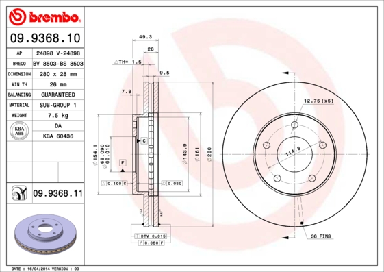 Гальмівний диск   09.9368.11   BREMBO