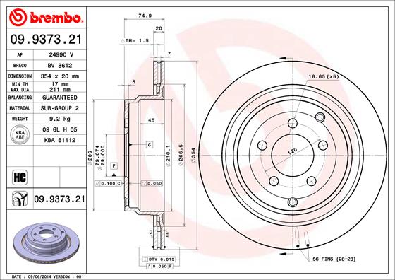 Тормозной диск   09.9373.21   BREMBO