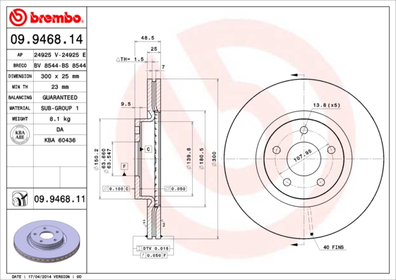 Тормозной диск   09.9468.11   BREMBO