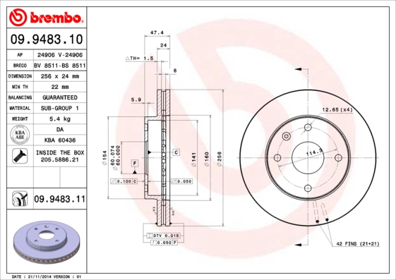 Тормозной диск   09.9483.11   BREMBO