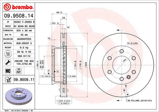 Тормозной диск   09.9508.11   BREMBO