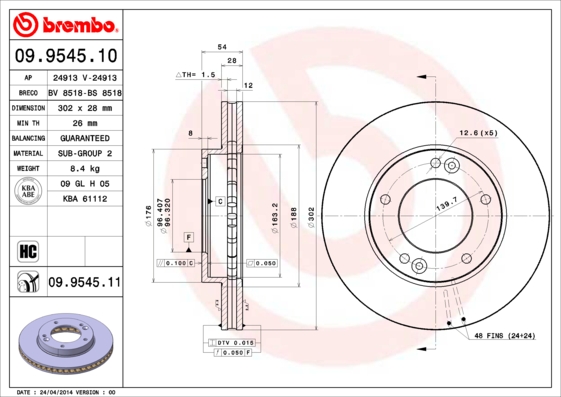 Гальмівний диск   09.9545.10   BREMBO