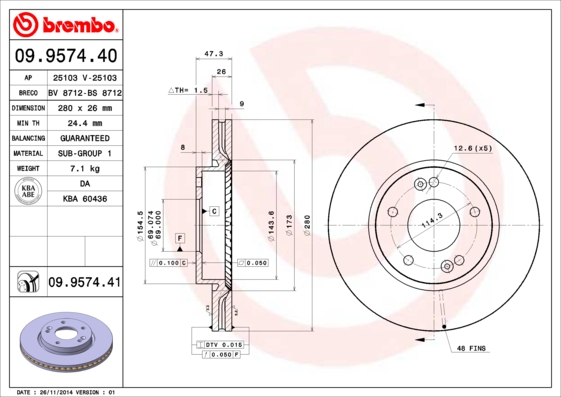 Тормозной диск   09.9574.40   BREMBO