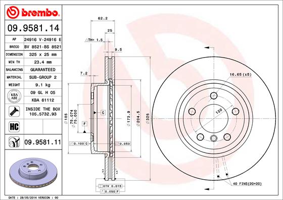 Гальмівний диск   09.9581.11   BREMBO