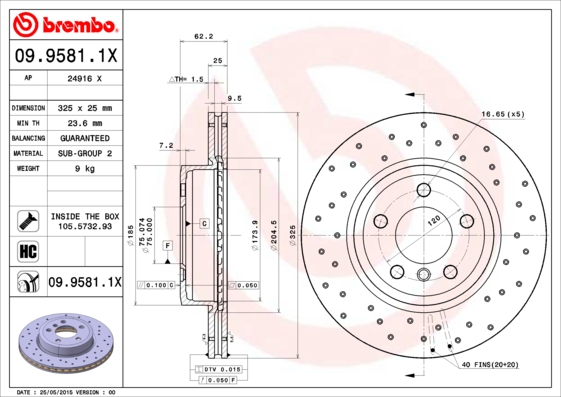 Гальмівний диск   09.9581.1X   BREMBO