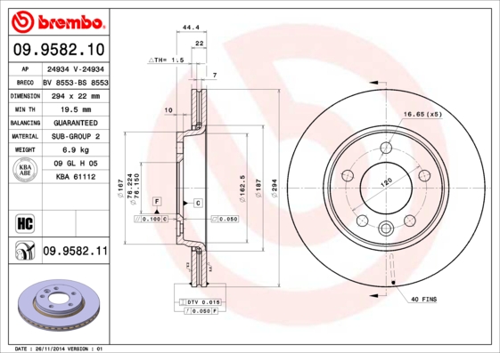 Гальмівний диск   09.9582.10   BREMBO