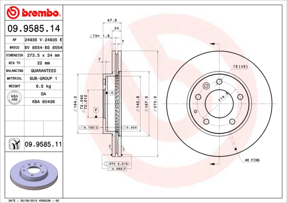 Тормозной диск   09.9585.11   BREMBO