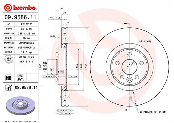 Тормозной диск   09.9586.11   BREMBO