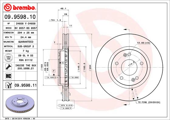 Тормозной диск   09.9598.11   BREMBO