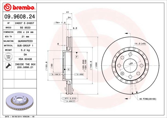 Тормозной диск   09.9608.24   BREMBO