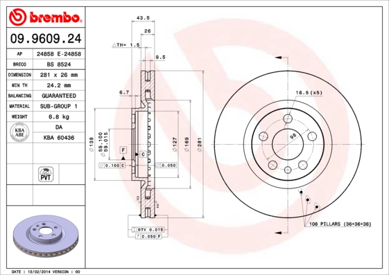 Гальмівний диск   09.9609.24   BREMBO