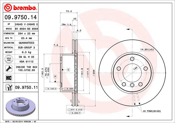 Гальмівний диск   09.9750.11   BREMBO