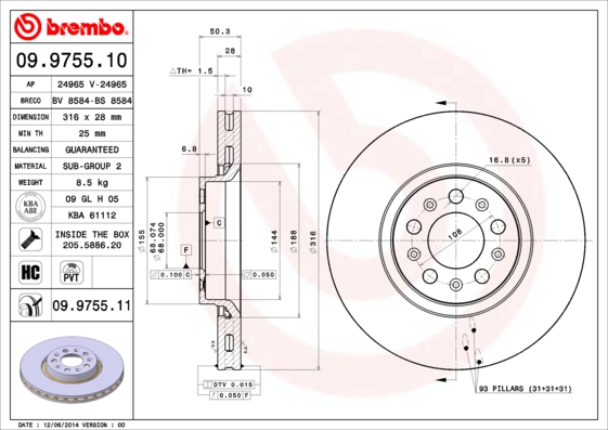 Тормозной диск   09.9755.11   BREMBO