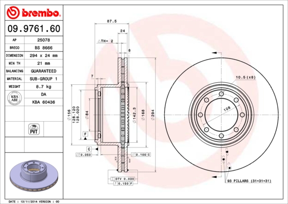 Гальмівний диск   09.9761.60   BREMBO