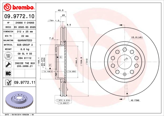 Гальмівний диск   09.9772.11   BREMBO