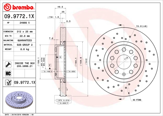 Гальмівний диск   09.9772.1X   BREMBO