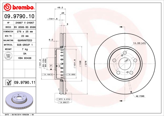 Тормозной диск   09.9790.11   BREMBO