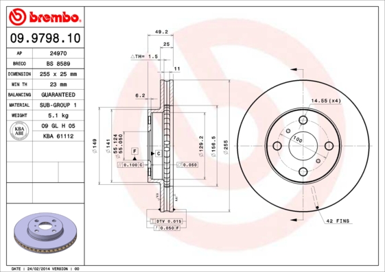 Гальмівний диск   09.9798.10   BREMBO