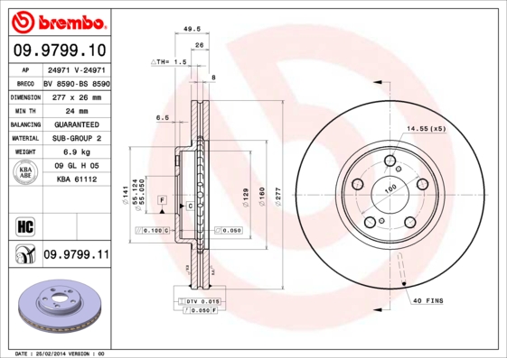 Тормозной диск   09.9799.10   BREMBO