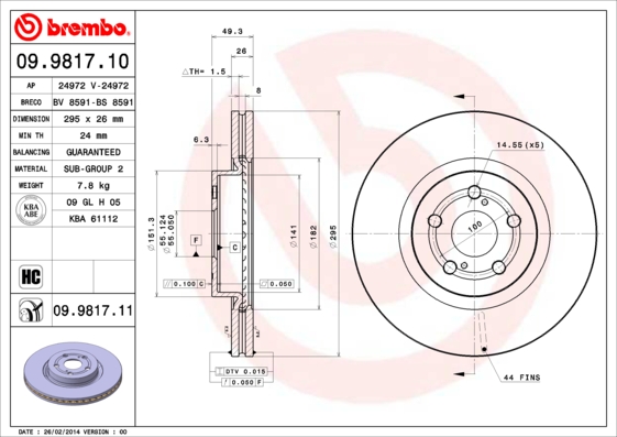 Тормозной диск   09.9817.10   BREMBO