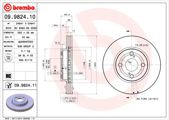 Гальмівний диск   09.9824.11   BREMBO
