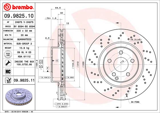 Тормозной диск   09.9825.11   BREMBO