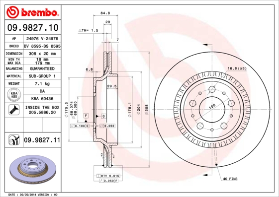 Тормозной диск   09.9827.11   BREMBO