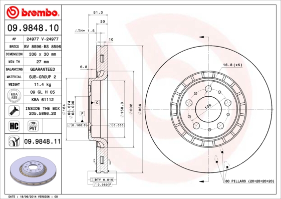 Тормозной диск   09.9848.11   BREMBO