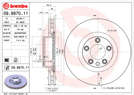 Гальмівний диск   09.9870.11   BREMBO