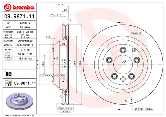 Гальмівний диск   09.9871.11   BREMBO