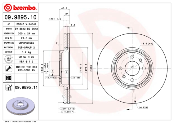 Тормозной диск   09.9895.10   BREMBO