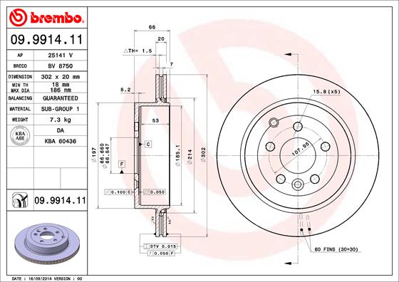 Тормозной диск   09.9914.11   BREMBO