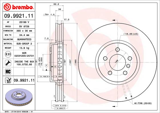 Гальмівний диск   09.9921.11   BREMBO