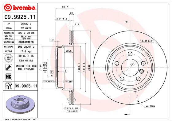 Тормозной диск   09.9925.11   BREMBO