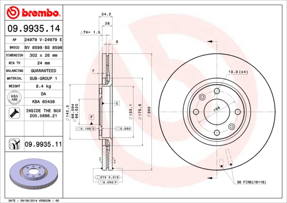 Тормозной диск   09.9935.14   BREMBO