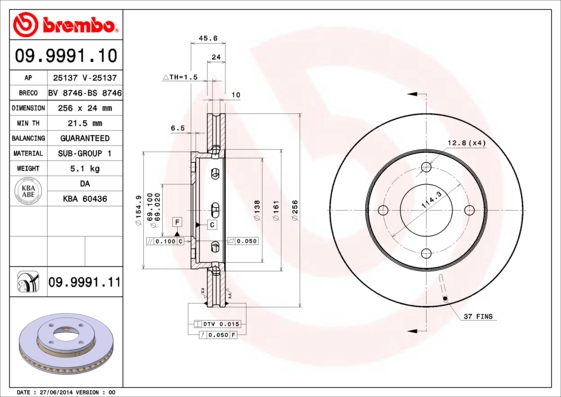 Гальмівний диск   09.9991.11   BREMBO