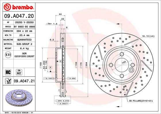 Тормозной диск   09.A047.21   BREMBO