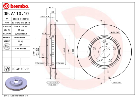 Тормозной диск   09.A110.11   BREMBO