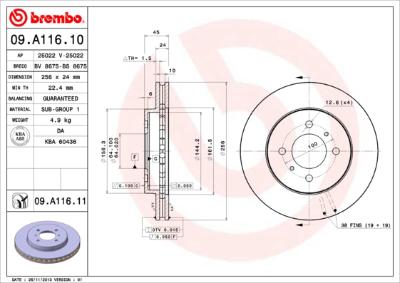 Тормозной диск   09.A116.11   BREMBO