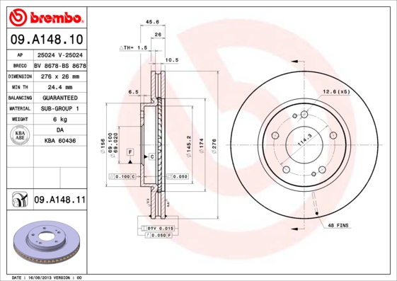 Гальмівний диск   09.A148.11   BREMBO