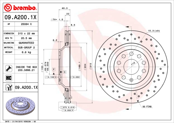 Тормозной диск   09.A200.1X   BREMBO